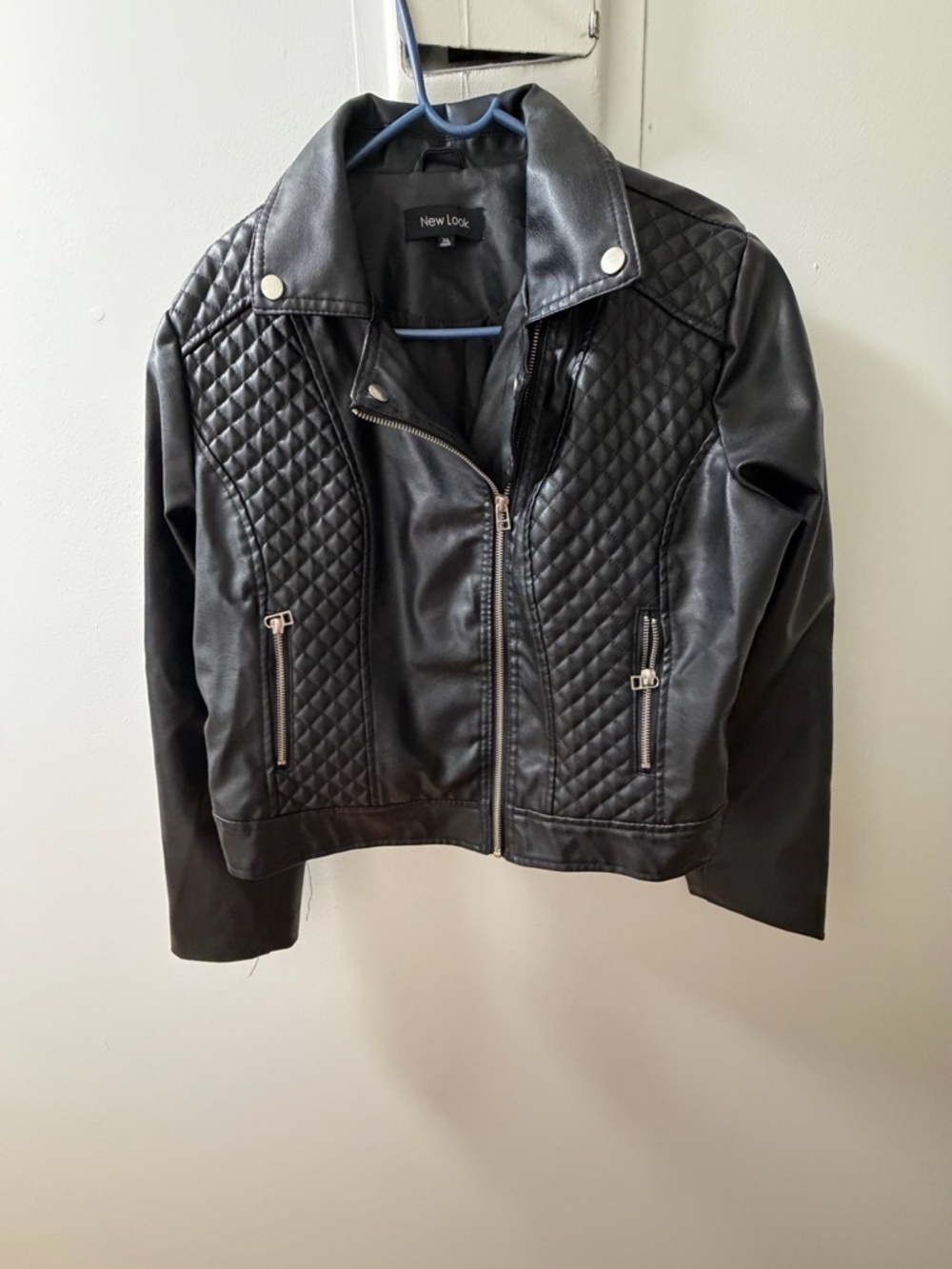 New Look Black Quilted Moto Jacket | Faux Leather | Size XL - Picture 2 of 4